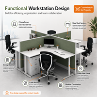 Poste de travail modulaire personnalisé pour 4 personnes avec cloison d'intimité, bureau en forme de L, solution de mobilier de bureau commercial tout-en-un