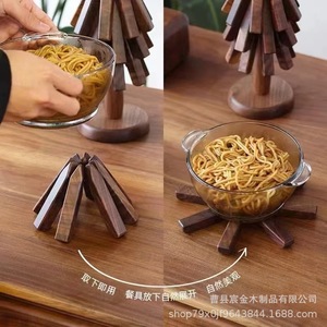 Solid Wood Tree Shaped Heat Insulation Mat Black Walnut Wood <b>Table</b> <b>Placemat</b> Pot Holder Creative Design <b>For</b> Kitchen Use - Product Image 1