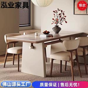 Mesa de comedor de losa de piedra color crema, diseño minimalista rectangular de madera maciza para sala de estar y comedor - Product Image 4