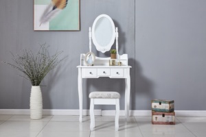Mesa <span class=keywords><strong>de</strong></span> Maquillaje <span class=keywords><strong>de</strong></span> Madera 2 en 1 con Taburete, Cajón con Luz, <span class=keywords><strong>Espejo</strong></span> Iluminado y Característica Desmontable, Mueble Blanco para Dormitorio - Product Image 2