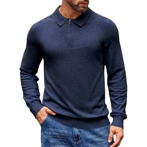 2025 hommes coupe ajustée tricot pour Polo à manches longues quart fermeture éclair pull motif décoration décontracté Golf pull pour l'automne - Product Image 1
