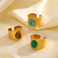 Bijoux de mode européens et américains style Instagram en acier inoxydable avec pierres naturelles turquoise/œil de tigre/jade malais incrustées, géométriques et larges