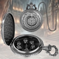 Dés de jeu polyédriques en métal 7 pièces, style Steampunk, avec boîtier de montre de poche à engrenages creux, écologiques, argent antique, pour DND RPG Table