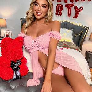 2023 nouvelle couleur unie hors épaule Lingerie deux pièces ensemble clairvoyant Sexy Lingerie femmes - Product Image 5