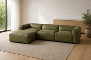Canapé modulaire en cuir en forme de L, design moderne, accoudoirs carrés, dossier rigide en cuir - Product Image 2