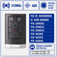 Clé de voiture de remplacement pour Cadillac, télécommande 315 MHz ASK PCF7952A HITAG2 46 CHIP FCCID M3N5WY7777A, compatible CTS STS 267F-5WY7777A