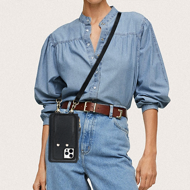 Luxury Custom Pebble Grain Genuine Leather Bag Hand Hold Pouch With Zipper Pocket With Strap for Women