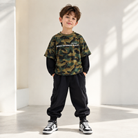 T-shirt à manches longues camouflage faux deux pièces pour garçons, collection automne 2026 – Style streetwear décontracté et ample, tendance hip-hop pour enfants