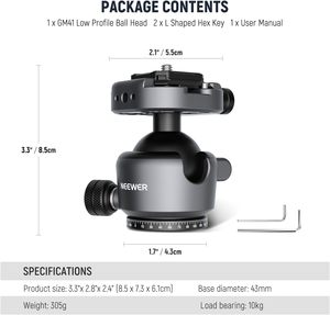Adaptador de Montaje para Cámara con Cabezal de Bola de Perfil Bajo NEEWER <span class=keywords><strong>GM41</strong></span> - Product Image 6