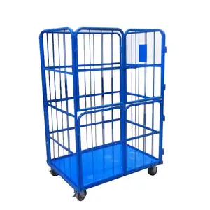 Foldable Powder Coating Roll Container Logistics Trolley Transport Carts Roll Cages For Warehouse Supermarket