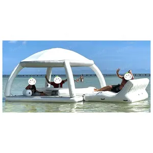 夏季水上娱乐设备充气水上休闲平台码头带帐篷充气浮岛带沙发