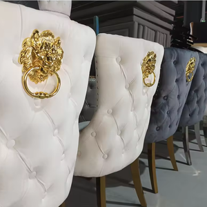 New Unique Button Tufted <strong>Velvet</strong> Fabric Lion Knocker Modern Design Stainless Steel Legs <strong>Dining</strong> Room <strong>Sets</strong> <strong>of</strong> <strong>6</strong> <strong>Dining</strong> <strong>Chairs</strong> - Product Image 2