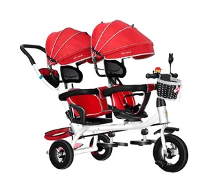 Iki çocuk üç tekerlekli bisiklet esnek rotasyon koltuk taşımak için daha uygun bebek arabası çocuklar çift iki koltuk üç tekerlekli bisiklet 