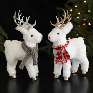 Handmade White Reindeer Plush Doll Christmas Decorations and Tree Ornaments for Storefront Window Props - Product Image 1