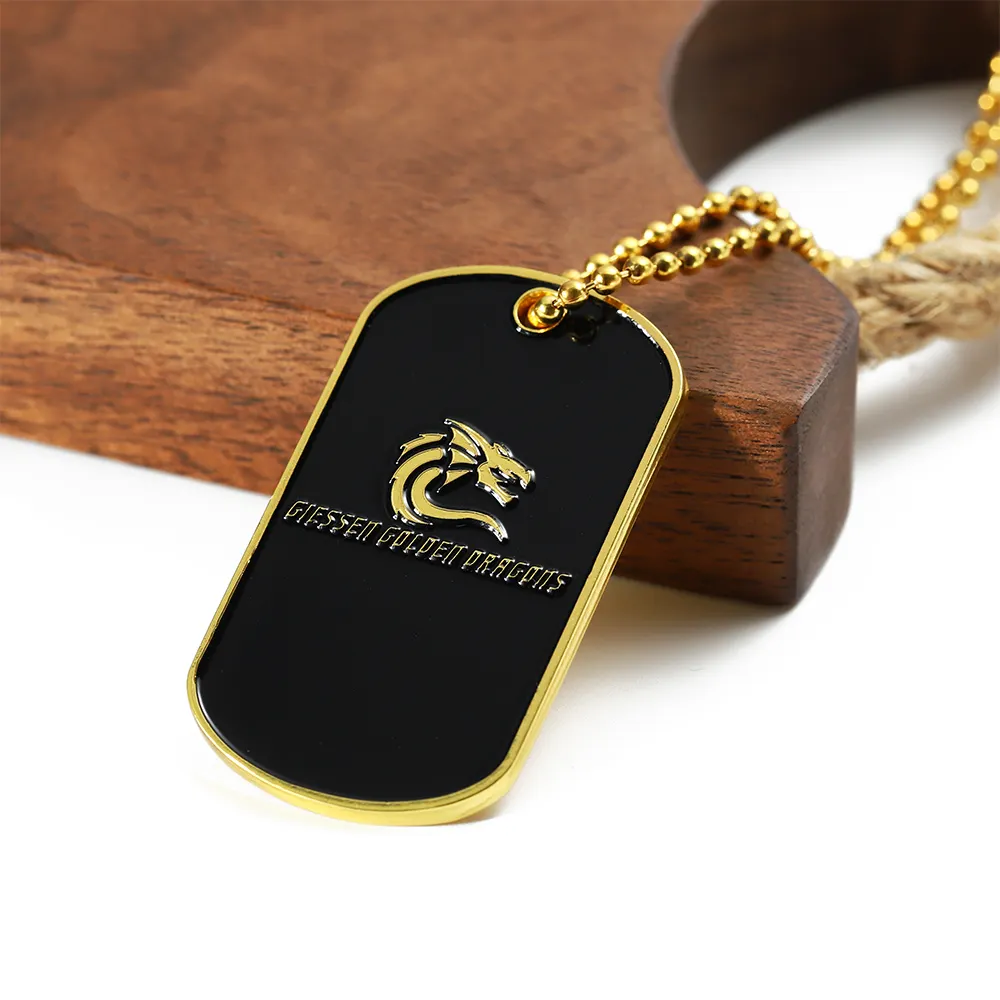 Nuevo diseño personalizado para hombre collar Etiqueta de perro personalizado Metal esmalte suave oro perro etiquetas de identificación de Metal con cadena de bolas