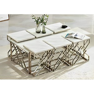 Đồ Nội Thất Gia Đình Trang Trí Thanh Lịch Sang Trọng Bàn Cà Phê 1 + 4 Bằng Thép Không Gỉ Kỳ Lạ Với Lớp Mạ Vàng Và Mặt Kính Trong Suốt - Product Image 5