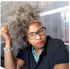 Sale <span class=keywords><strong>e</strong></span> pepe grigio ricci reale coda di cavallo stile afro soffio 14 pollici grigio argento dei capelli umani coda di cavallo di estensione per il nero donne 120g - Product Image 4