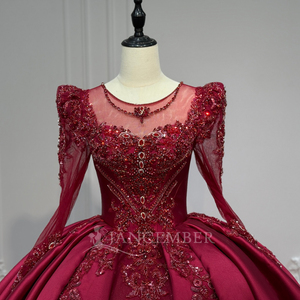 Xs245 <b>Red</b> Customizable Long Sleeves Lace-Up Keyhole Back Evening Dress Crystal Beading Luxury Dress Jancember - Product Image 4