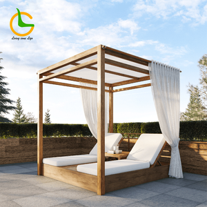 Tumbona de playa, tumbonas de exterior para <span class=keywords><strong>piscina</strong></span> con cortina, cama de día, tumbona de Hotel, tumbona reclinable de teca - Product Image 3