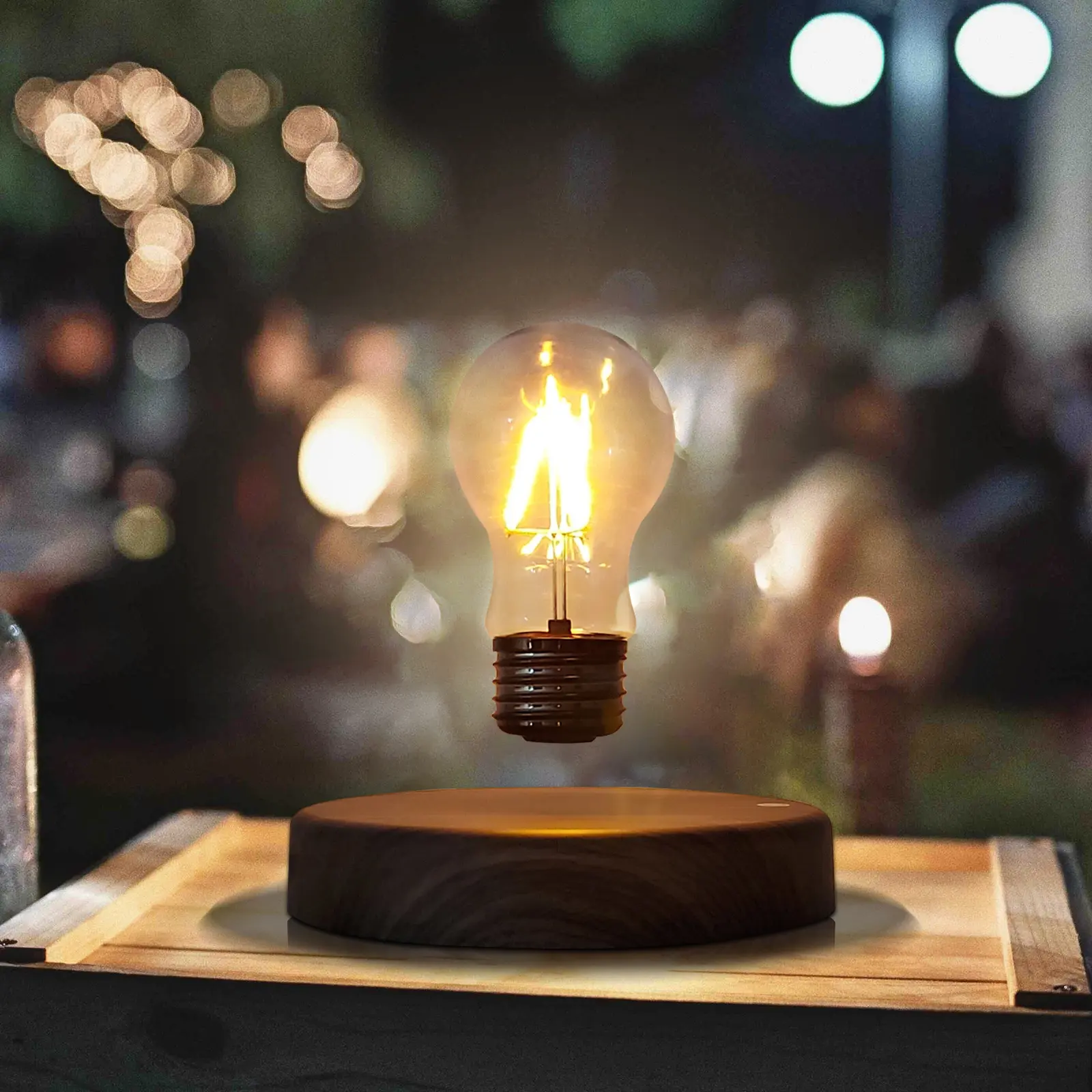 New Design Bulb Lights Wooden Base Magnetic Levitating Light Bulb Floating Table Lamp