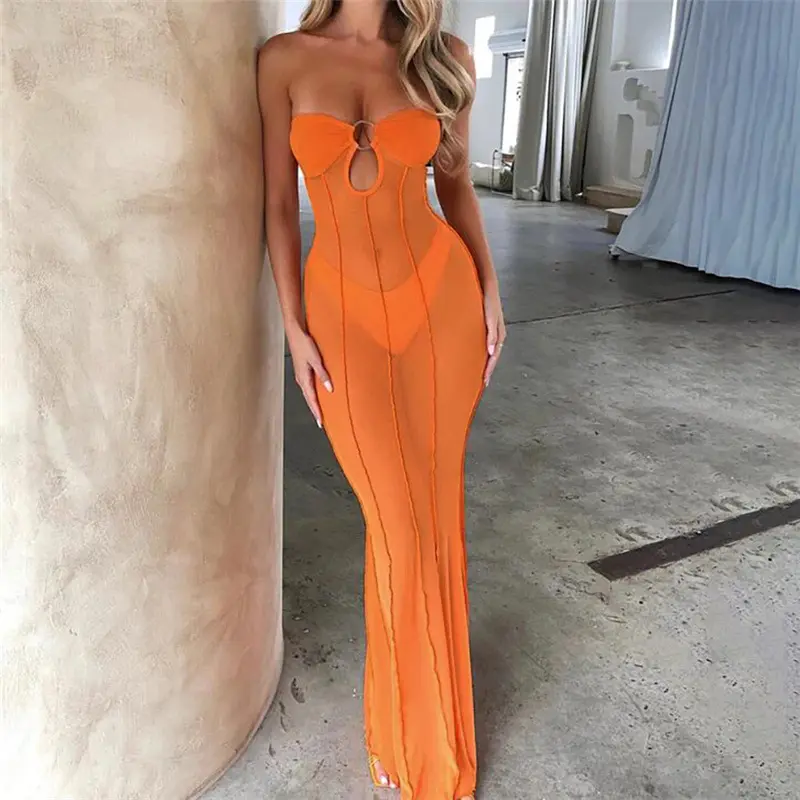 Mesh Kleid Frauen sehen durch sexy Sommerkleid 2024 Transparent Beach Dress Ladies