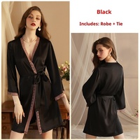 Nouvelle Robe de Nuit Séduisante et Sexy pour Femme, en Soie Glacée et Polyester Respirant, Col en V, Manches Longues, Dentelle, Taille Élastique, Collection Automne