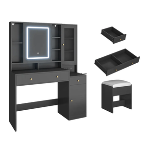 Meuble-lavabo moderne <span class=keywords><strong>avec</strong></span> porte miroir coulissante et lumière LED Meuble-lavabo <span class=keywords><strong>avec</strong></span> station de charge intégrée <span class=keywords><strong>Bureau</strong></span> de maquillage - Product Image 4