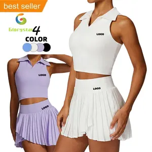 Комплект с юбкой для тенниса, летняя футболка, топ для повседневного спорта или тренировок, дышащий спортивный костюм для занятий йогой, для девочек, женщин