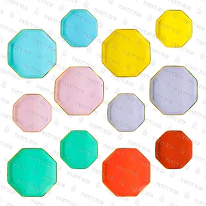 PARTYBUS Wholesale Pure Color Party Paper Plates 7 inch, 9 inch Disposable Solid Color Octagon Plates