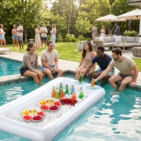 Bar à glace gonflable 53"x25" avec plateau de service, refroidisseur de boissons pour piscine et buffet, bac à glace, conteneurs pour aliments et boissons, été