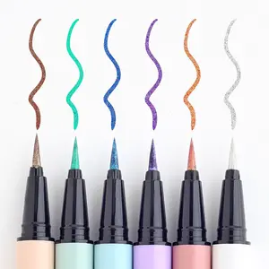 6 Colors Private Label Shimmer Glitter Eyeliner Cosmetic Makeup Custom Logo Waterproof Eye-liner Pen Color Liquid Eyeliner