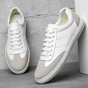 Chaussures pour hommes entièrement personnalisables par le fabricant, faible MOQ, style décontracté, baskets en cuir noir et blanc avec logo de marque - Product Image 3