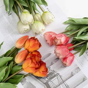 Vente en gros de bouquets de tulipes en PVC souple de haute qualité, toucher réel, 40 cm, fleurs artificielles blanches, fleurs de table artificielles - Product Image 1