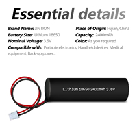 Pack de batteries Li-ion JINTION OEM 3.6V 2.4Ah 8.6Wh 18650 1S1P avec BMS JST VHR-2N UN38.3 pour appareils électroniques
