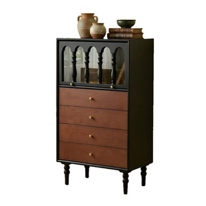 French Retro Solid Wood <b>Chest</b> Of Drawers With Glass Front Living Room <b>Storage</b> Cabinet For Home Decor - Product Image 5