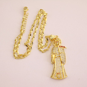 Collar Religioso Católico con Amuleto de Santa <span class=keywords><strong>Muerte</strong></span>, Chapado <span class=keywords><strong>en</strong></span> Oro de 18K, con Circonitas Cúbicas, Cadena de Santería - Product Image 2