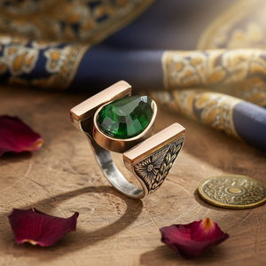 Pear Cut Emerald Stone Ottoman Design Turkish Handcrafted Wholesale Unisex Jewelry 925 Sterling Silver Jewelry - Product Image 3
