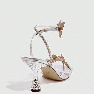 Sandali con tacco alto e laccato a fiori tridimensionali a punta tonda da donna, <span class=keywords><strong>eleganti</strong></span> <span class=keywords><strong>tacchi</strong></span> alti argentati - Product Image 2