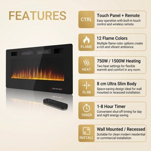 <span class=keywords><strong>Insert</strong></span> de <span class=keywords><strong>cheminée</strong></span> électrique de 42 pouces avec flammes de bois et de cristal, 750W 1500W, télécommande, mural encastré - Product Image 4
