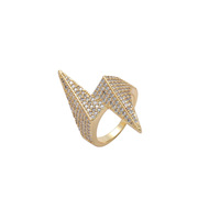 Bague en laiton plaqué or, style hip-hop, avec zircon incrusté, motif éclair, pour unisexe