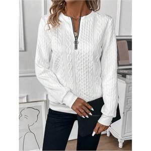 Sweat-shirt personnalisé pour femme, col ras du cou, manches longues, tricot torsadé, respirant, 100 % acrylique - Product Image 6