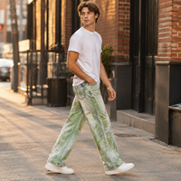 Jean en denim 100 % coton pour homme, coupe droite, taille mi-haute, style streetwear vintage, couleur unie, délavage moyen, respirant