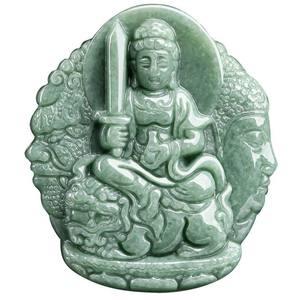 Colgante de Jadeíta Natural Bodhisattva Manjusri Verde Haba, Estilo Chino UNISEX, Regalo con Certificado de Tasación FG66 - Product Image 5
