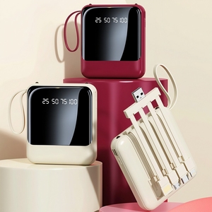 Wholesale Custom Logo High Capacity 10000mAh PowerBank with a Lanyard Mini Portable Fast Charging Power Bank Built in Cables