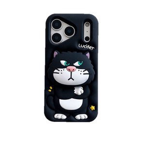 เคสโทรศัพท์ซิลิโคนลายการ์ตูนลูซิเฟอร์พร้อมขาตั้งแบบยืดหดได้สำหรับ iPhone 17 16 15 14 13 Pro Max ที่วางโทรศัพท์รูปแมวน่ารัก  ฝาหลังยาง - Product Image 6
