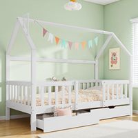 Lit cabine enfant en bois massif 140X200 cm Matelas de cheminée en pin Sommier à lattes robuste blanc avec deux tiroirs de rangement
