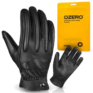 OZERO Motorcycle Gloves Motorbike Driving Cycling Retro Pursuit Perforated Real Leather Moto Protective Gears Motocross Gloves