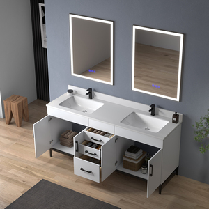 Meuble-lavabo de salle de bain moderne blanc de 72 pouces avec miroir LED et double vasques, design résistant à l'eau, construction durable, fabriqué au Vietnam - Product Image 3