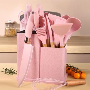 Home Utensils Kitchen Accessories Set of 19-Piece Silicone Kitchen Utensil Set W/ Wooden Handle Cutting <b>Board</b> Storage Bucket - Product Image 4