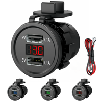 Chargeur de voiture double port USB 5V/2.1A avec voltmètre et fusible, adaptateur de prise d'alimentation étanche 12V pour bateau et moto